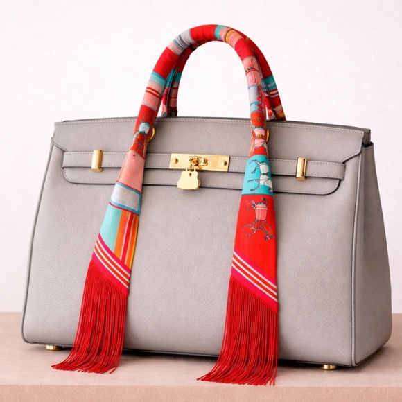 None Accessories - RED HORSE EQUESTRIAN FAUX LEATHER TASSELED SKINNY SCARF BAG HANDLE WRAP NECK TIE